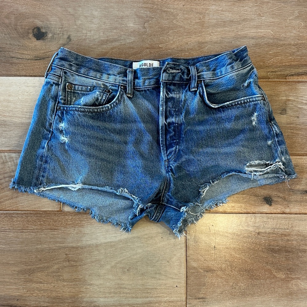 Agolde Blue Distressed Cutoff Denim Shorts